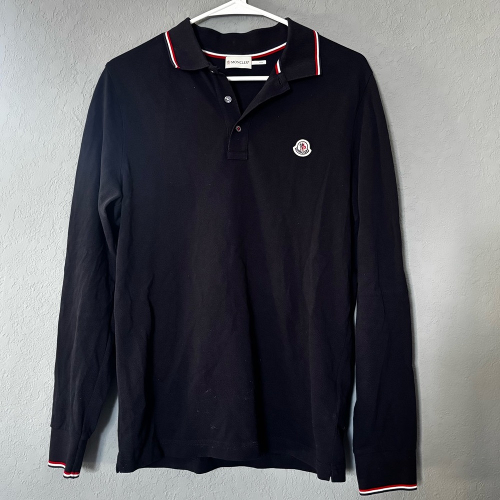 Moncler Navy Blue Polo with Red and White Trim